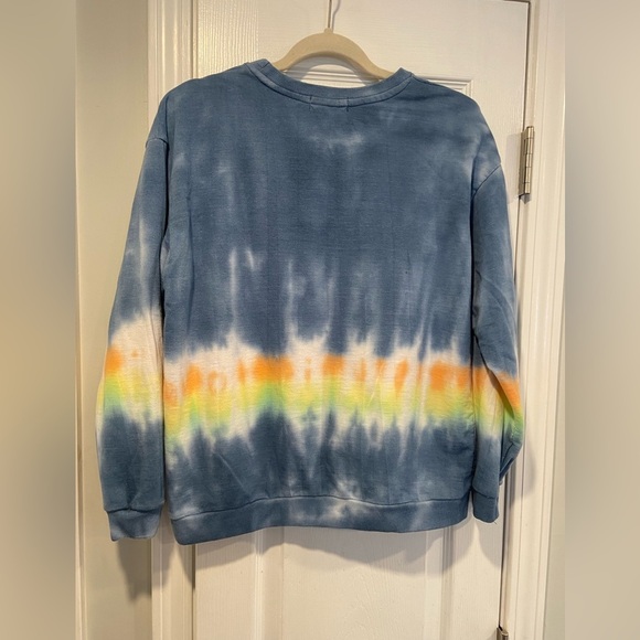 Jolie & Joy Size M Long Sleeve Crew Navy Blue Tie Dye Stripe Terry Sweatshirt - Picture 7 of 10
